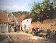 Camille Pissarro Chat village woman oil